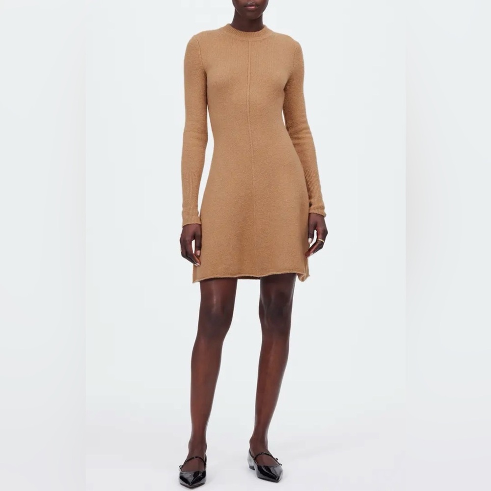 Madewell Camel Long-Sleeve Knit Cotton/Wool Sweater Dress